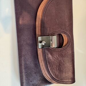 Marc Jacobs Purple and Brown Clutch with Silver Detail